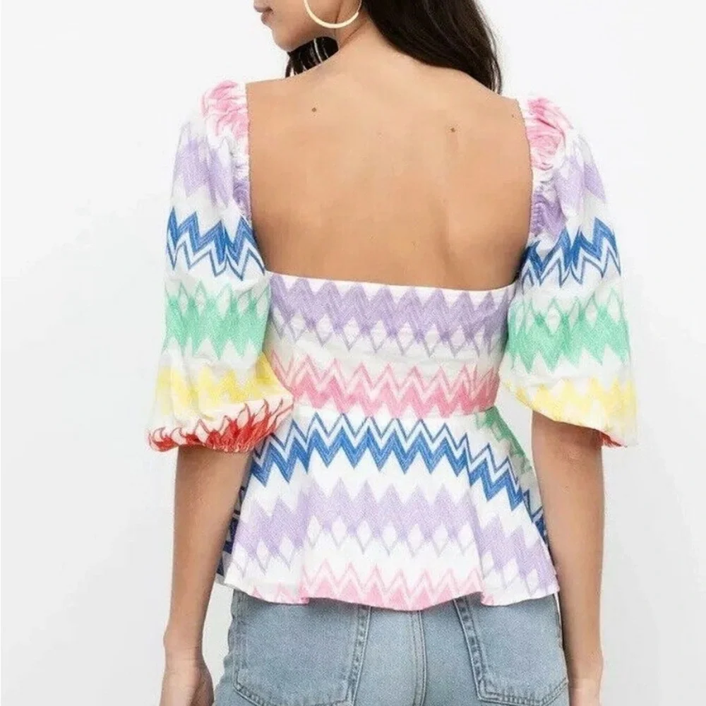 🆕Yumi Kim Anthropologie Embroidered Eliza Top Rainbow Cherise Blouse XS🆕